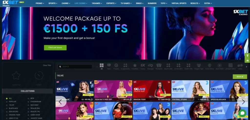 1xBet Live casino features