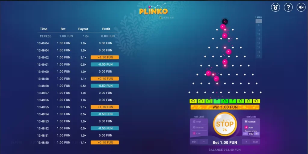 Plinko - Instant beting game at 1xBet Singapore